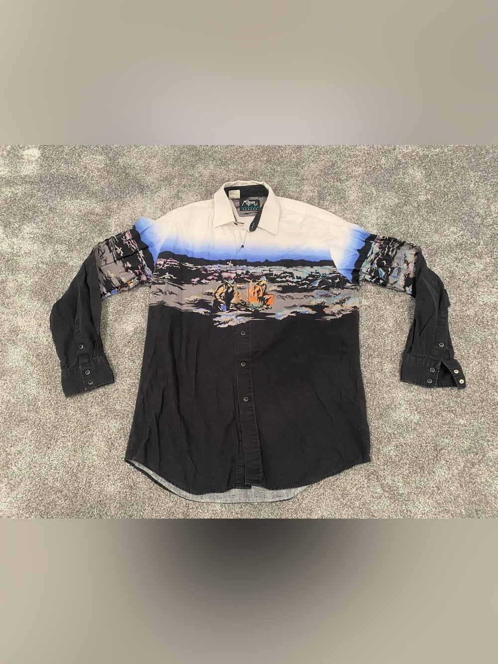 VTG 90’s Roper Border Western Shirt CAMPFIRE COWBOYS Pearl Snap Rodeo USA Mens L